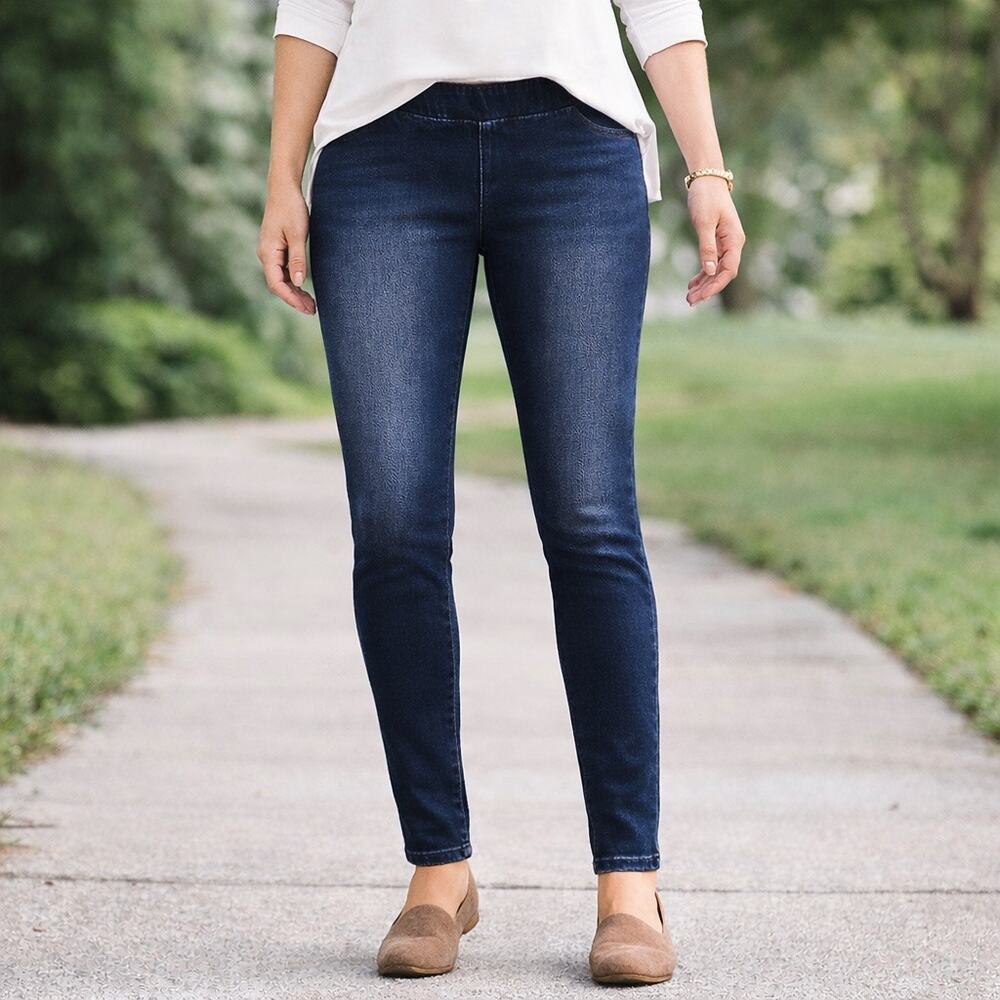 Soft Surroundings Dazzle Denim Metro Jeggings Pull On Dark Wash Petite S Stretch
